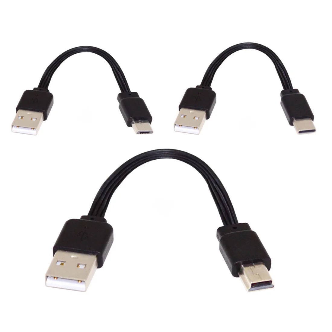 Zihan USB 2.0 Type-A to Mini Micro USB Type-C Male Data Flat Slim FPC Cable for FPV & Disk & Phone 3pcs/set 13cm