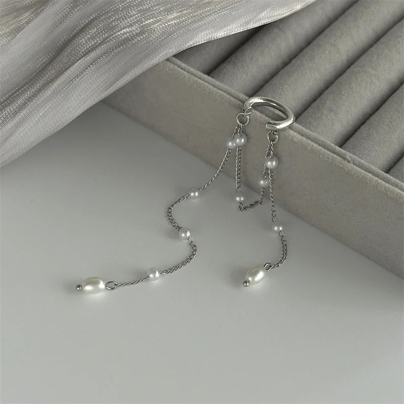 Fashion Y2K Ear Cuff Ear Clip Without Hole C Shape Earring for Women Cartilage Kpop Pearl Chain Clip Earrings Jewelry eh405