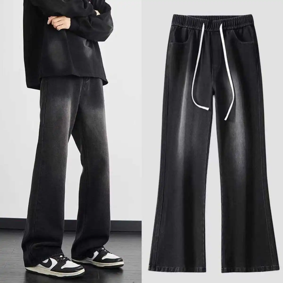 

Весна 2024, мужские облегающие джинсы-колокольчики с завышенной талией, длинные брюки в стиле ретро, прямые джинсы, повседневные джинсы со средней талией