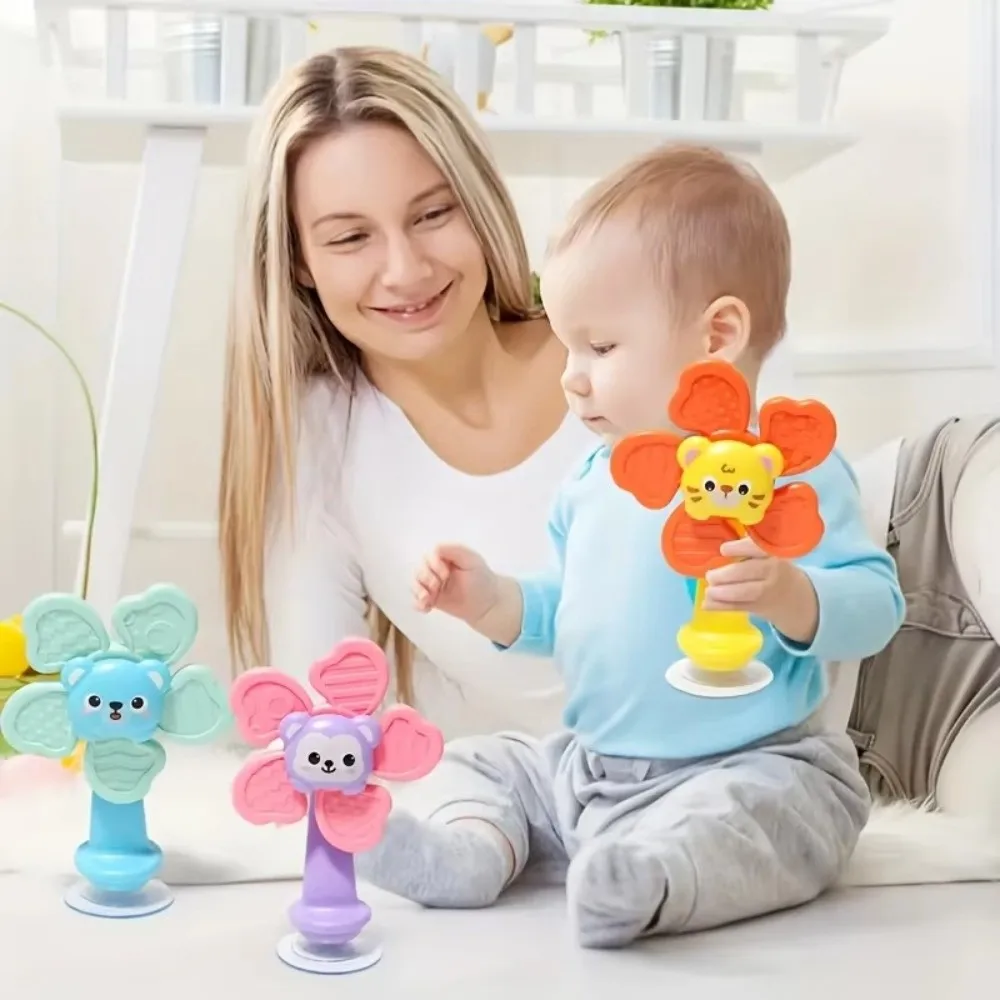 Educational Animal Shapes Suction Cup Spinner Cartoon Rattles Calming Rotating ABS Spinning