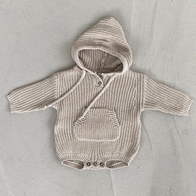 Newborn Baby Girl Boy Knit Romper Hooded Autumn Winter Warm Long Sleeve Jumpsuit Toddler Child Outwear Baby Clothes 3-18M