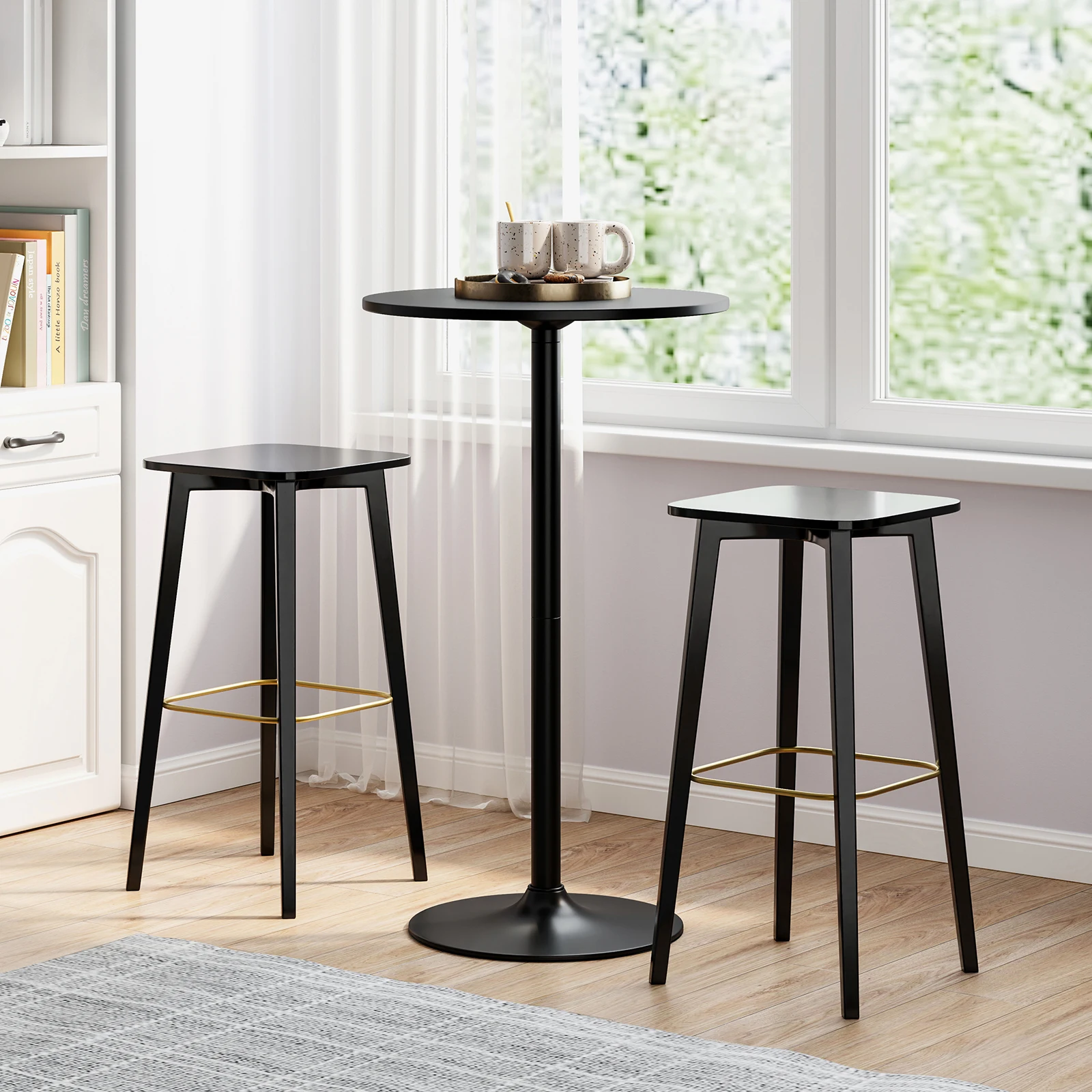 

24 Inch Modern Round Cocktail Table with Metal Base and MDF Top-Set of 2