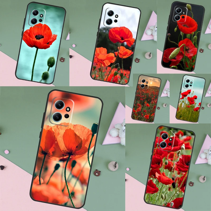 Red Corn Poppy Flower Coque Case For Xiaomi Redmi Note 11 10 8 9 12 Pro Note 12S 11S 10S 9S Redmi 12 9C 10C 12C