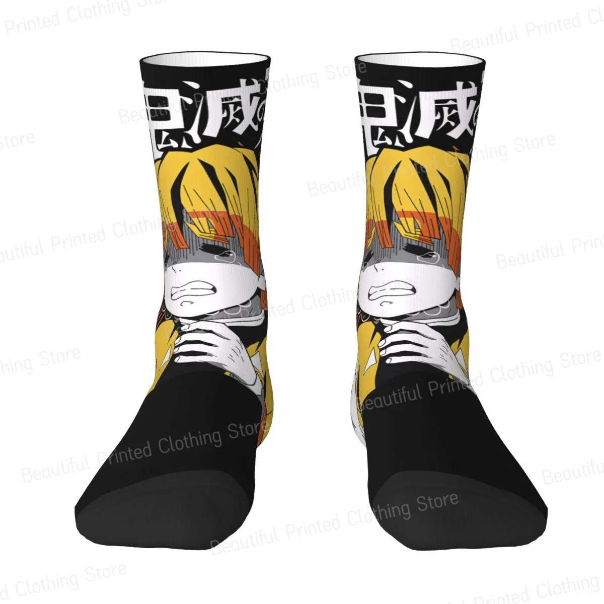 Thunder Breathing Harajuku Demon Slayer Graphic Unisex Four Seasons Socks Cycling Fun printing Socks Street Style Crazy Sock