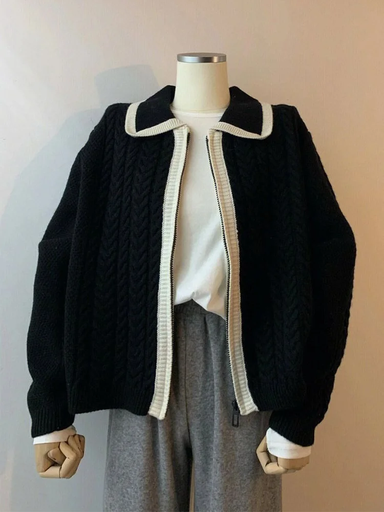 

Женский вязаный свитер-кардиган больших размеров, 300 Pou, в корейском стиле, с узором «косы», мягкий, уютный, осенне-зимний, модный, повседневный, верхняя одежда