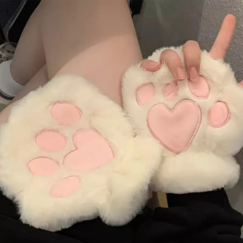 Cat Claw Warm Half Finger Gloves Cute Bear Cat Paw Thick Plush Fingerless Glove Autumn Fluffy Comfortable Lovely Kitty Mittens