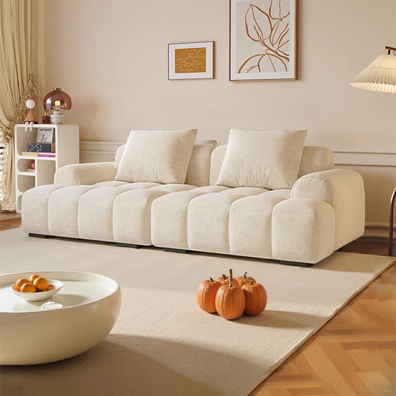 

French cream style marshmallow puff sofa living room small apartment simple nubuck fabric inline