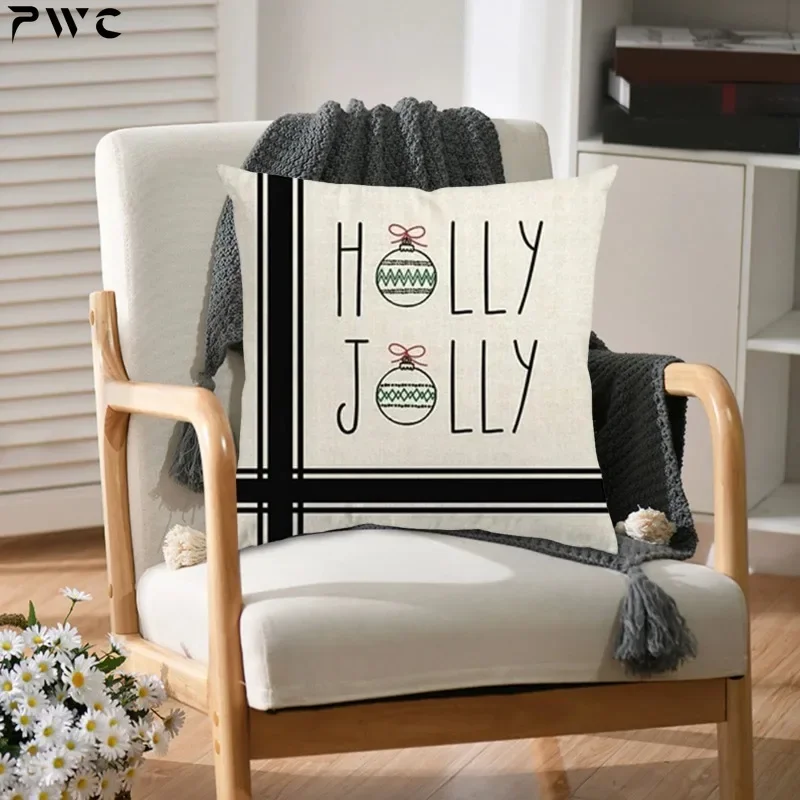 

Pillow Covers Linen Buffalo Plaid Merry Christmas Throw Pillowcase Winter Square Home Living Room Couch Pillow Case