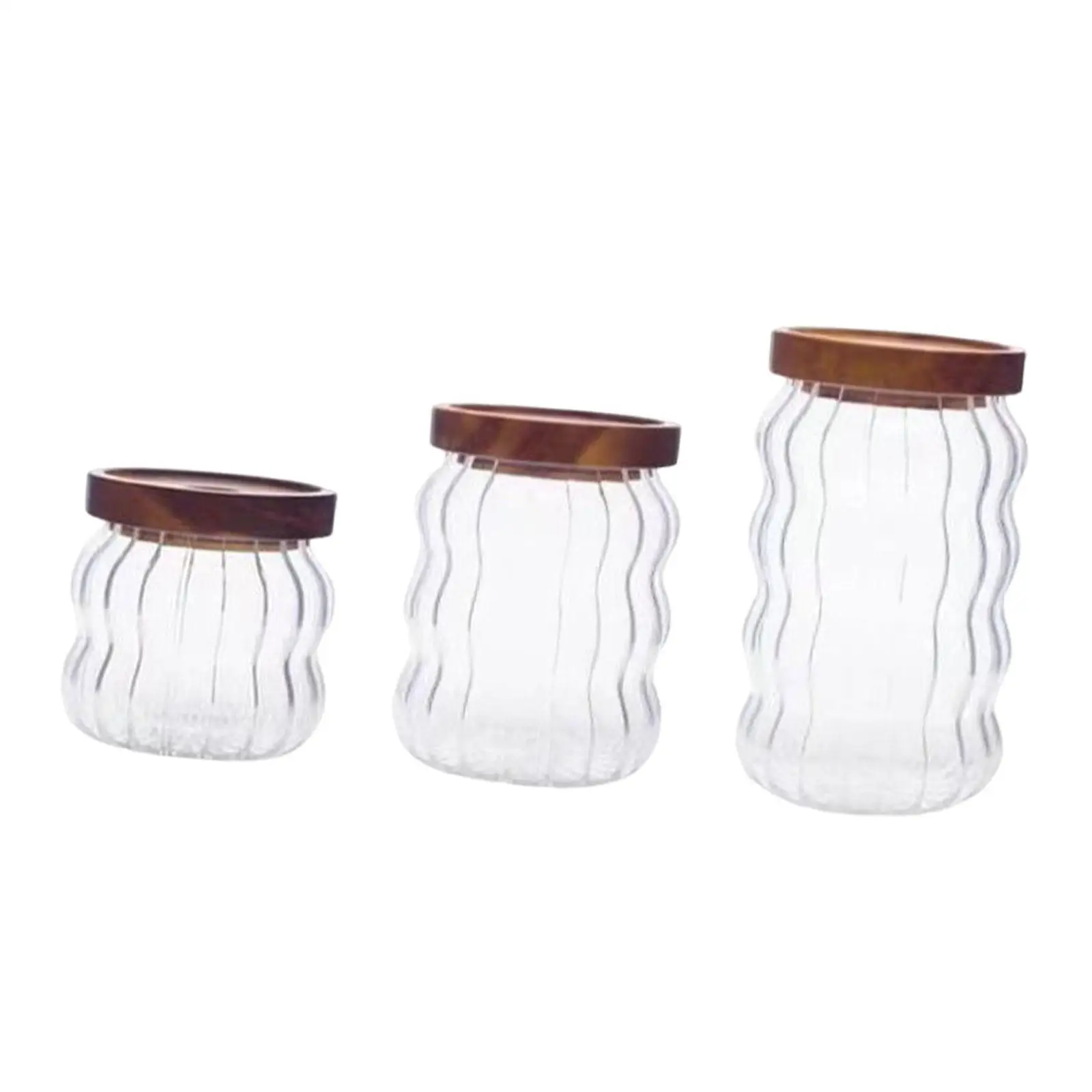 3Pcs Glass Jars with Wood Lids Food Storage Containers for Matcha Tea Flour