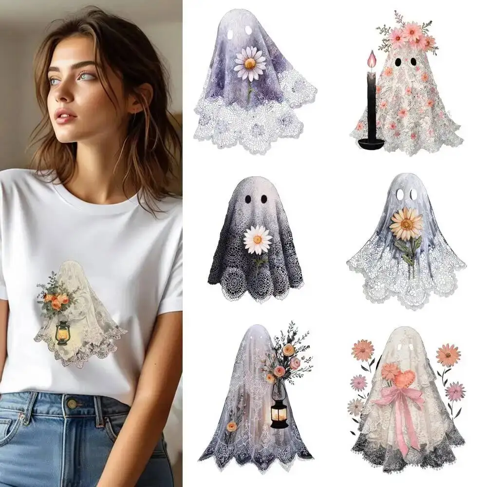 25CM Fine Lace Ghost Bride Halloween Heat Transfer Patches For Clothes DIY A-Level Washable Shirt Iron-on Thermal Stickers