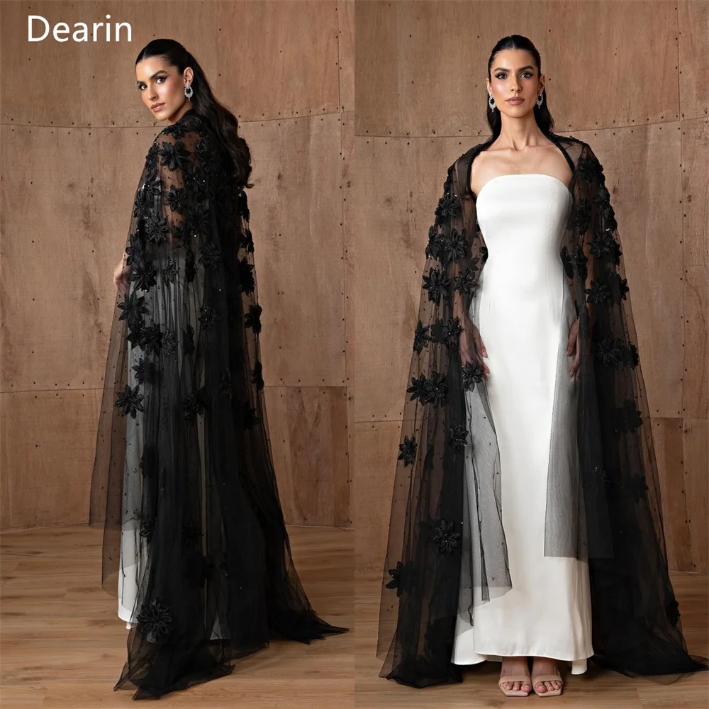 

Formal Dress Dearin Strapless A-line Floor Length Skirts Draped Tulle Stole Print Bespoke Occasion Dresses Prom Saudi Arabia Eve