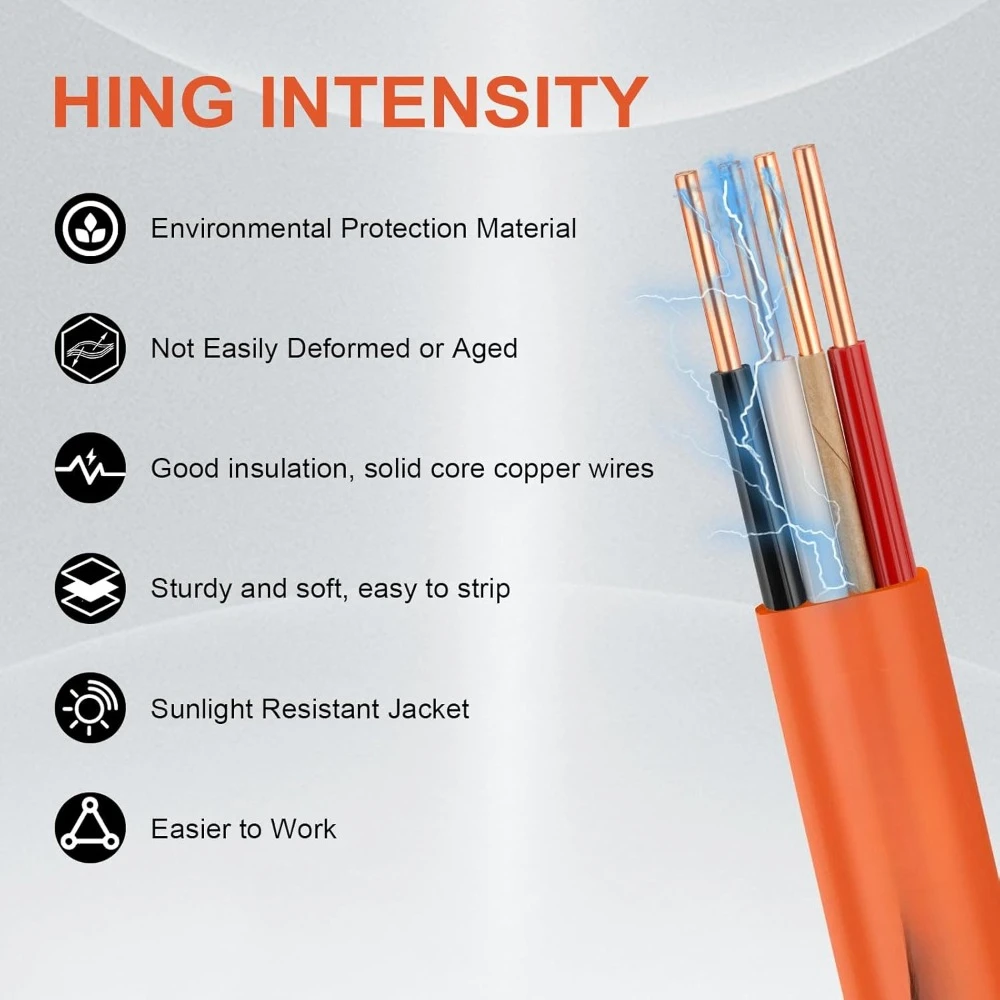 أدوات وتحسين المنزل 10 AWG 3 موصل NM-B كابل 50FT 10/3 مع سلك نحاسي أرضي نقي للاستخدام السكني الداخلي