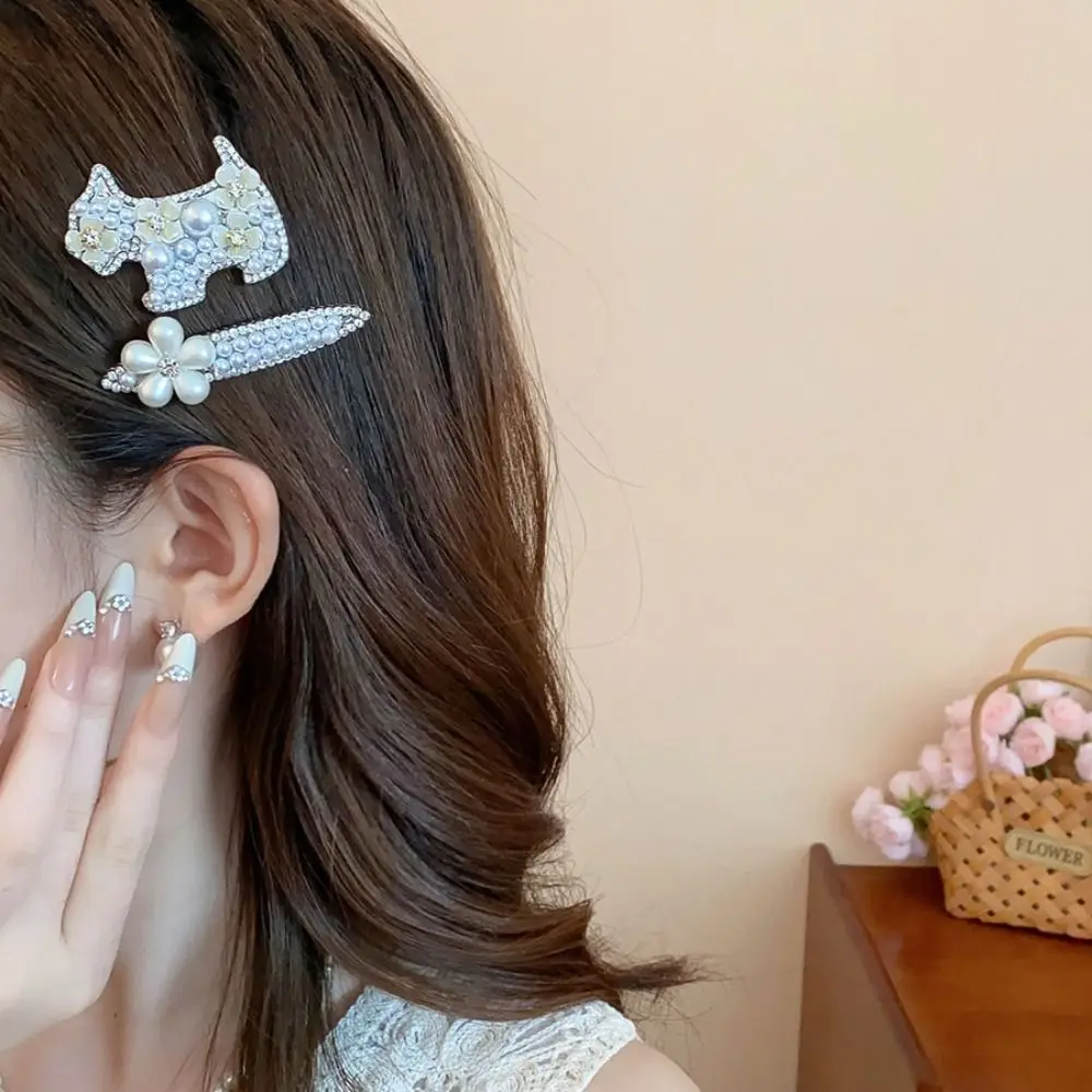 

Sweet Zircon Pearl Flower Hair Clip Dog Animals Rhinestone Hairpin Hair Accessories Cute Cute Puppy Hair Clip Girl