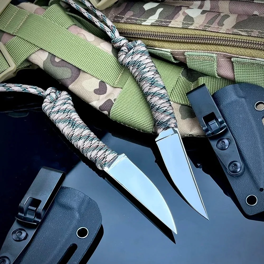 

Тактический нож из стали 440C для кемпинга на открытом воздухе, портативный нож с фиксированным лезвием и ножнами, нейлоновая веревка, ручка, охотничий нож