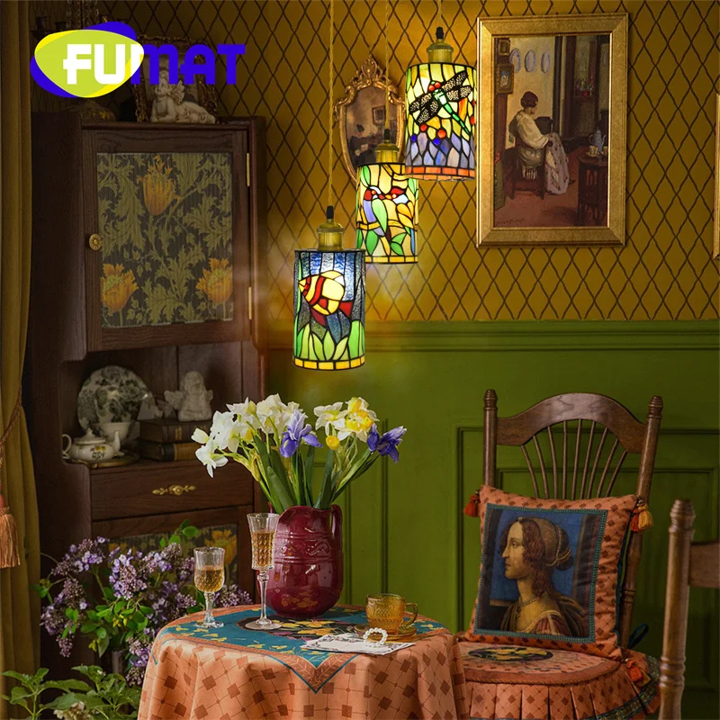 

FUMAT Tiffany Glass triple chandelier American style Art Deco bar Living Room Dining room Hallway Bedside ceiling light