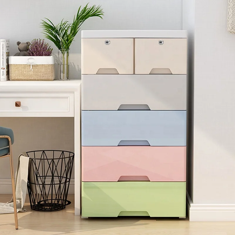 Storage Cupboard Cabinet Mulit-layer Colorful Cartoon Storage Drawers Living Room Iron Injection Plastic Polyester Rectangle GY