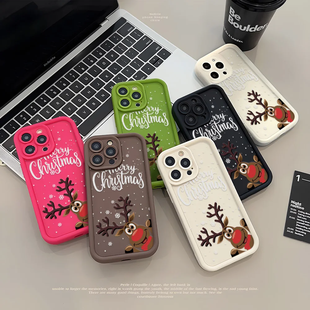 Weihnachten Hirsch Fall für iPhone 17 Pro Max Abdeckung 16 11 12 15 13 14 Pro Max Air 15 16 Plus 12 13 Mini Weiche Stoßfest Funda Stoßstange