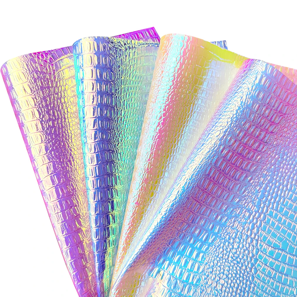 7pcs A4 Rainbow Alligator Skin PU Leather Fabric Embossed Faux Leather Fabric Crocodile Fabric Leather Upholstery Fabric DIY