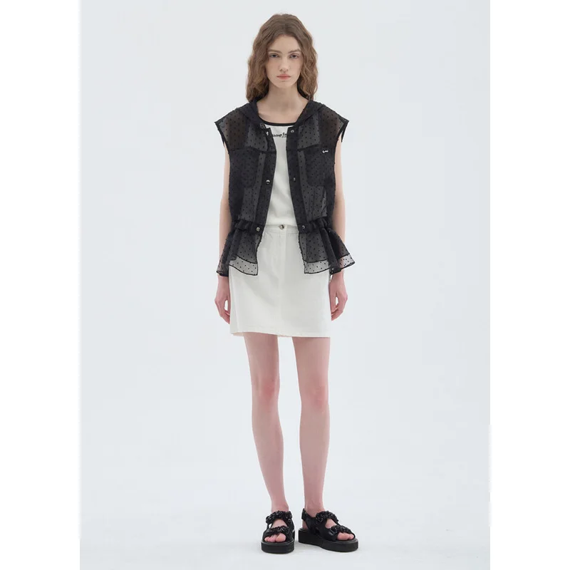 

Faionable Layering MICOAT Summer 2025 Svel Hat irt Vest Women's See-tough Polka Dot Bordered French Sle Straigh...