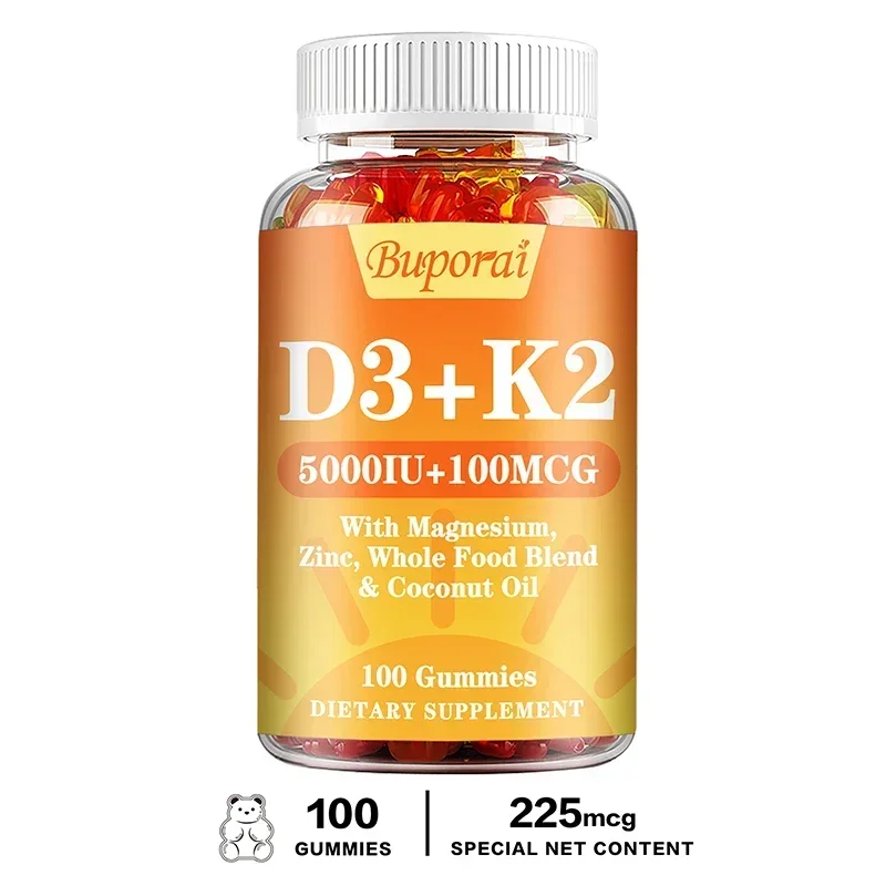 Vitamin D3 K2 Gummies - Strengthen Bones, Support Heart and Joint Health, Improve Immunity, Mood and Energy Levels