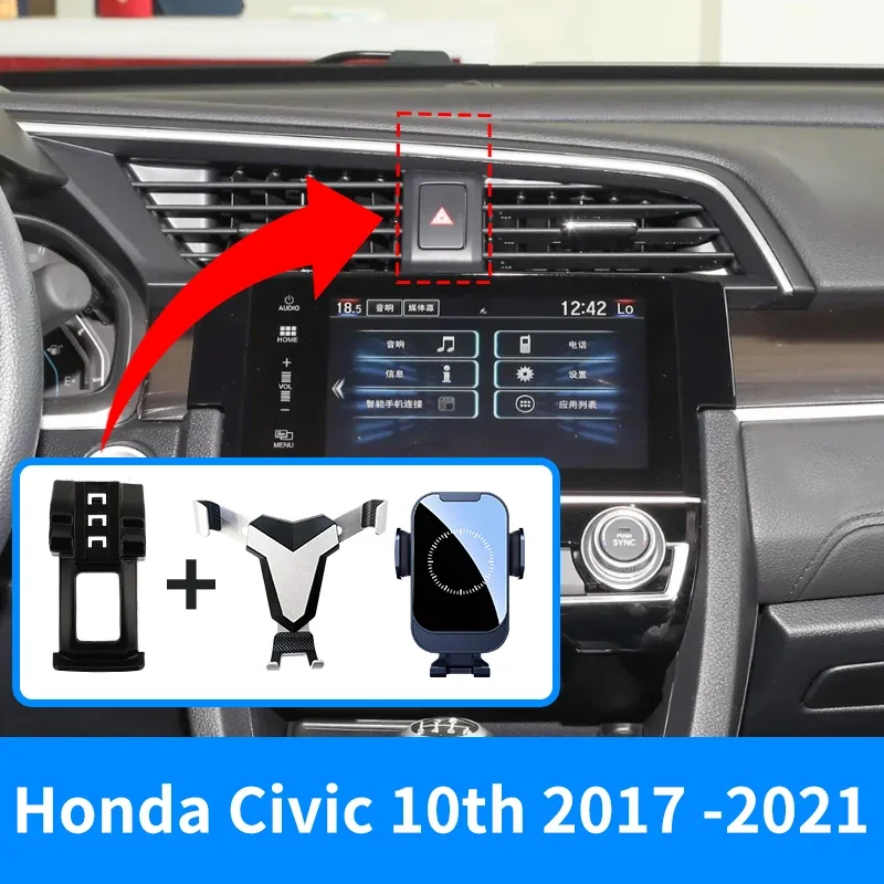 Suporte de Telefone para Honda Civic 10ª Geração 2017 2018 2019 2020 2021, Montagem na Saída de Ar, Suporte Móvel para GPS, Acessórios para Carro