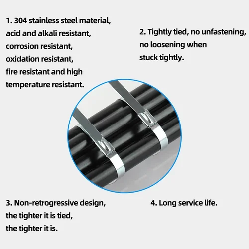 Imagen 2 del producto Bridas de Metal de acero inoxidable 100-7,9mm, 100 de ancho de piezas, envoltura de escape, cables recubiertos, bridas de bloqueo, multiusos