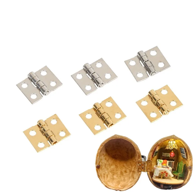 10Pcs Mini Brass Hinges for DIY Projects 10x8mm Metal Hardware Fittings for Dollhouse, Jewelry Box, Cabinet, Miniature Furniture image 6