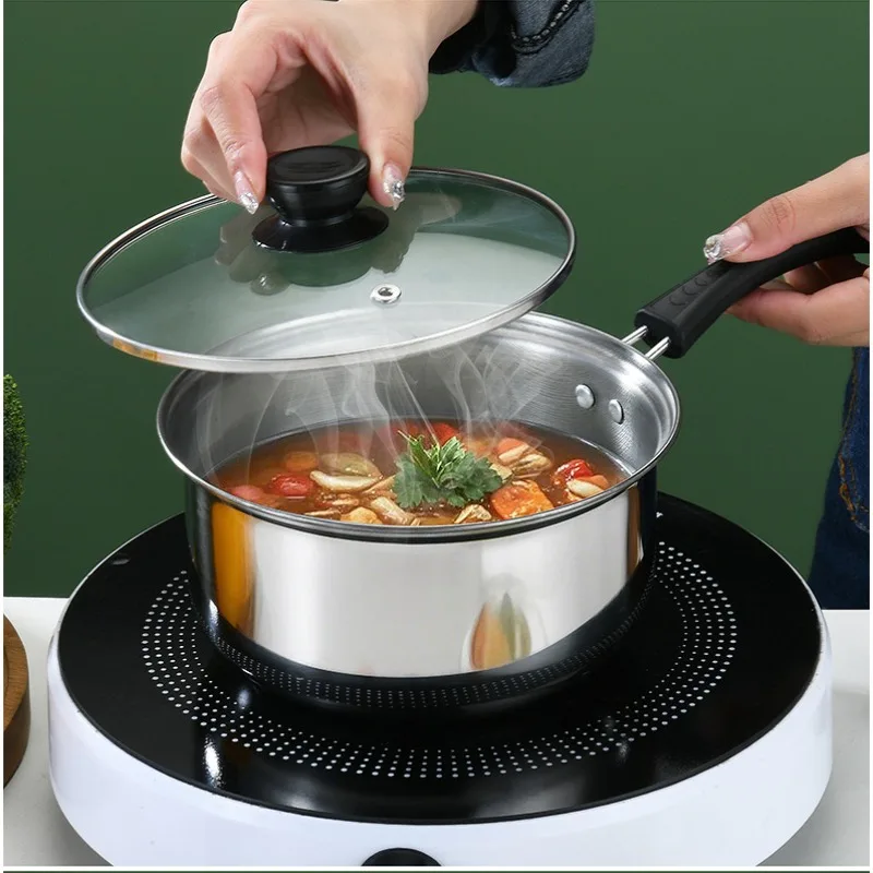Double Ear Stainless Steel Small Milk Pot 18cm Baby Food Pot Noodle Pot Non Stick Induction Cooker Milk Soup Pot