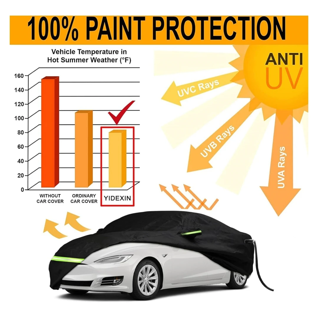 Waterproof 210T Car Covers For Tesla Model 3 Waterproof with Windproof Strap & Single Door Zipper Convenient charging port