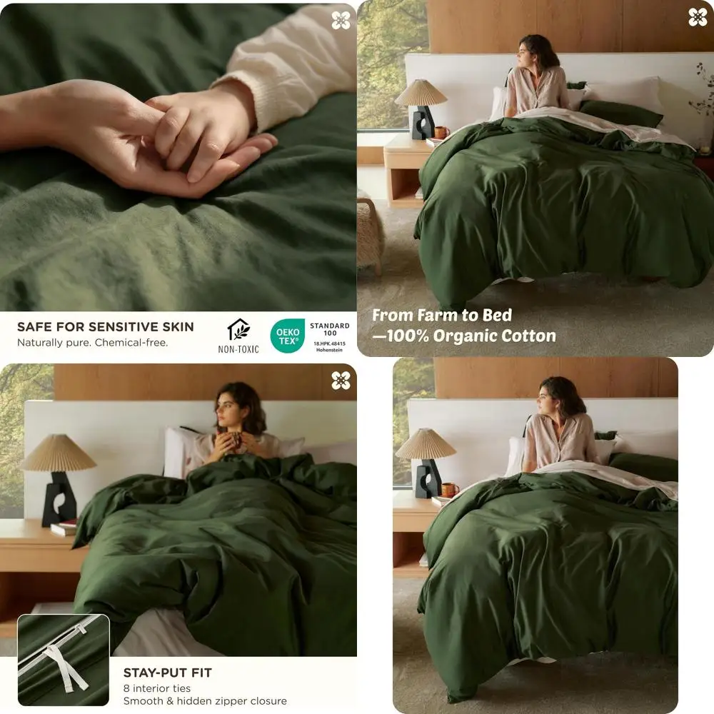 

Комплект пододеяльников из органического хлопка, сертифицированный GOTS, фэйр-трейд, мягкий и дышащий, всесезонное постельное белье, оливково-зеленый, 90x90
