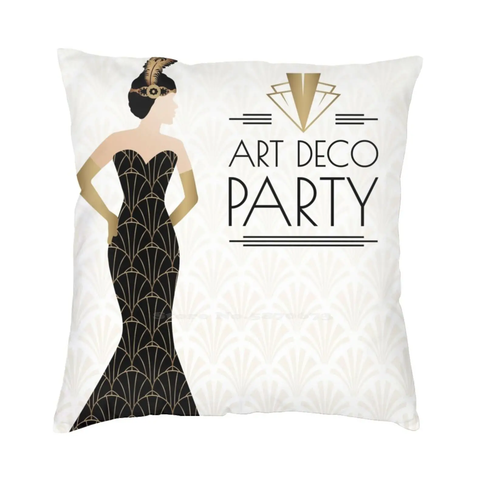 

Gatsby Art Deco Illustration Design With Women In Pattern Dress T-Shirt Cotton Tshirt Gatsby Shell Feather Girl Vintage Great