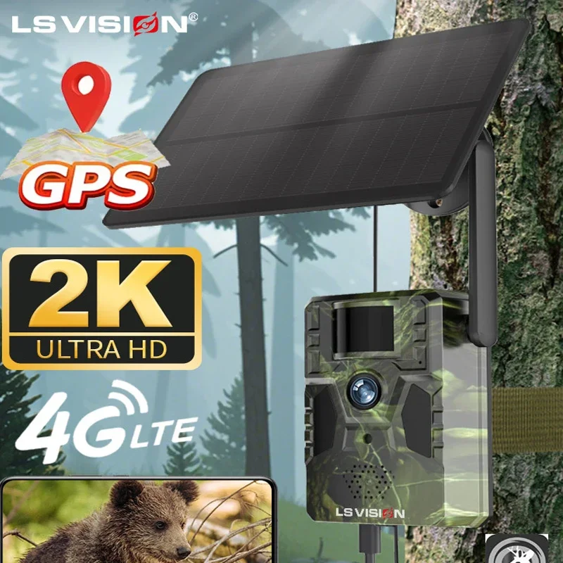 

LS VISION Solar Powered Night Vision Trail Camera 4G12MP Hunting Cameras 0.3s Trigger Time Camera With GPS Wildlife Monitoring