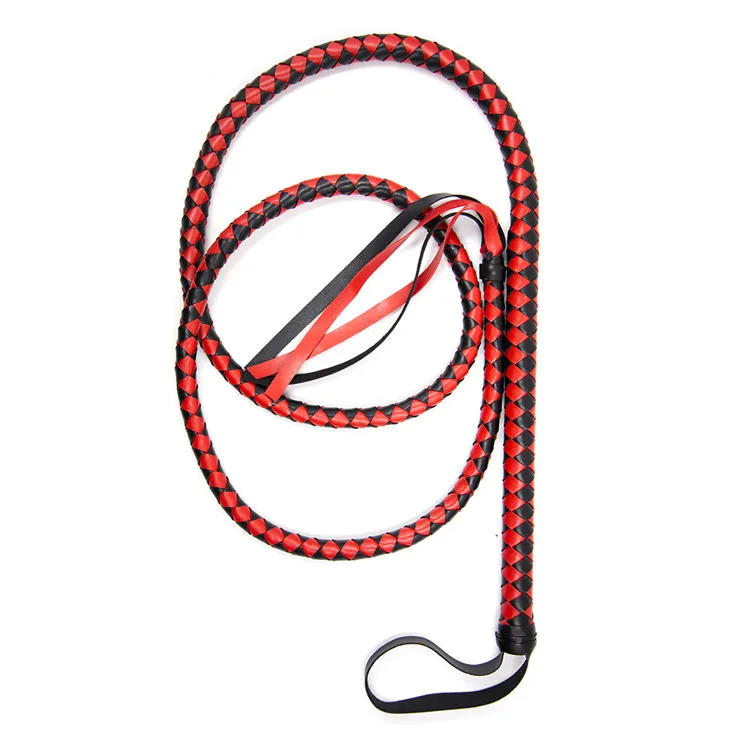 Leather Red Black Leather Whip Snake Skin Extended 1.9m Leather Whip Straight Whip Props Toys