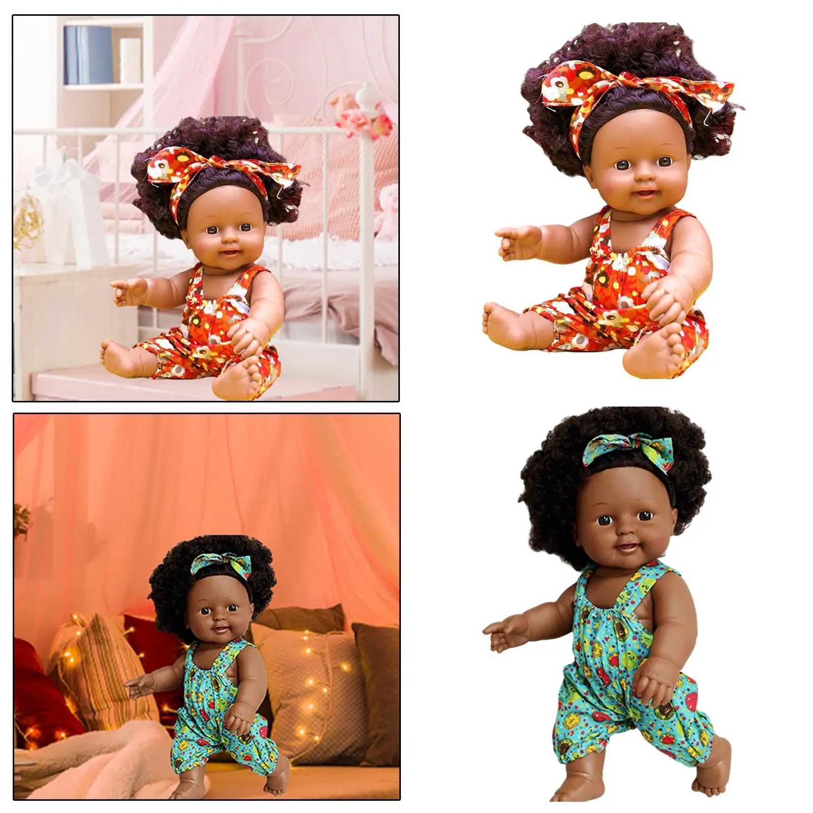 30cm Baby Doll with Speak Function African DIY Dolls Toys Curly Lifelike Black