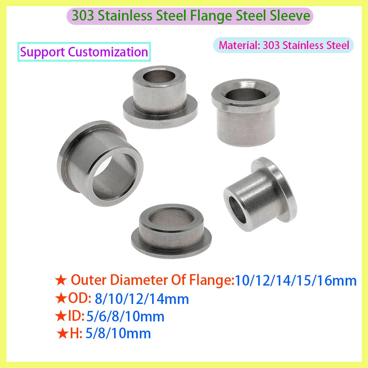 

303 Stainless Steel Sleeve, GCR15 Bearing Steel Shaft Sleeve, Flange Shaft Sleeve Inner Diameter 5/6/8/10mm