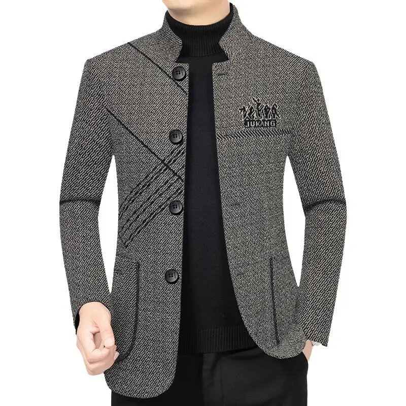 High-quality Thick Warm Men's Woolen Jackets Retro Stand Collar Casual Business Short Trench Coat Social Streetwear Overcoat