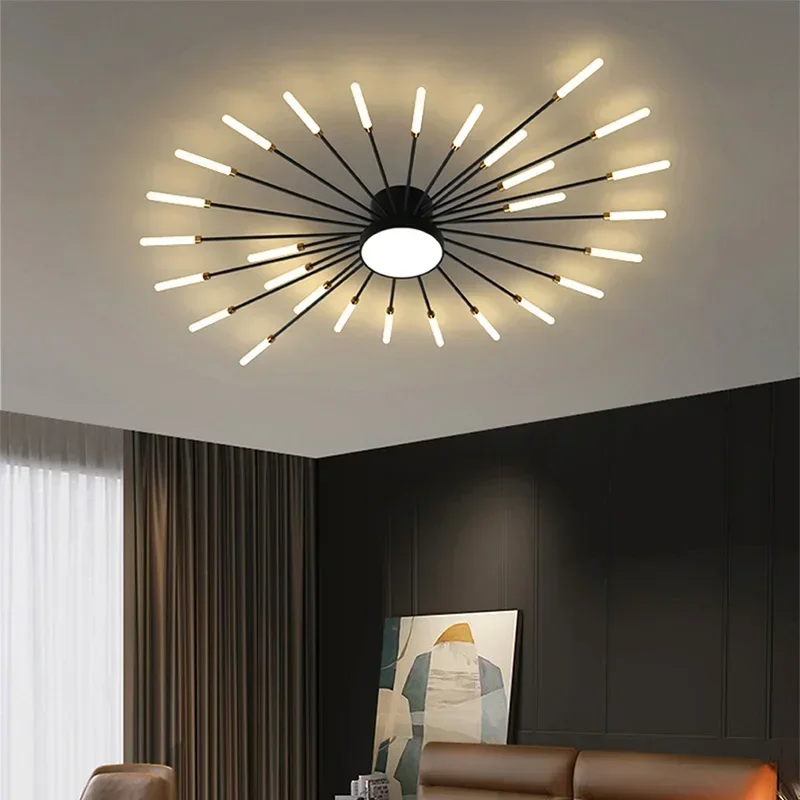 Modern LED Ceiling Lamps Acrylic Sunflower Ceiling Lights Brushed Antique Gold Creative Chandelier Living Dining Room Lighting