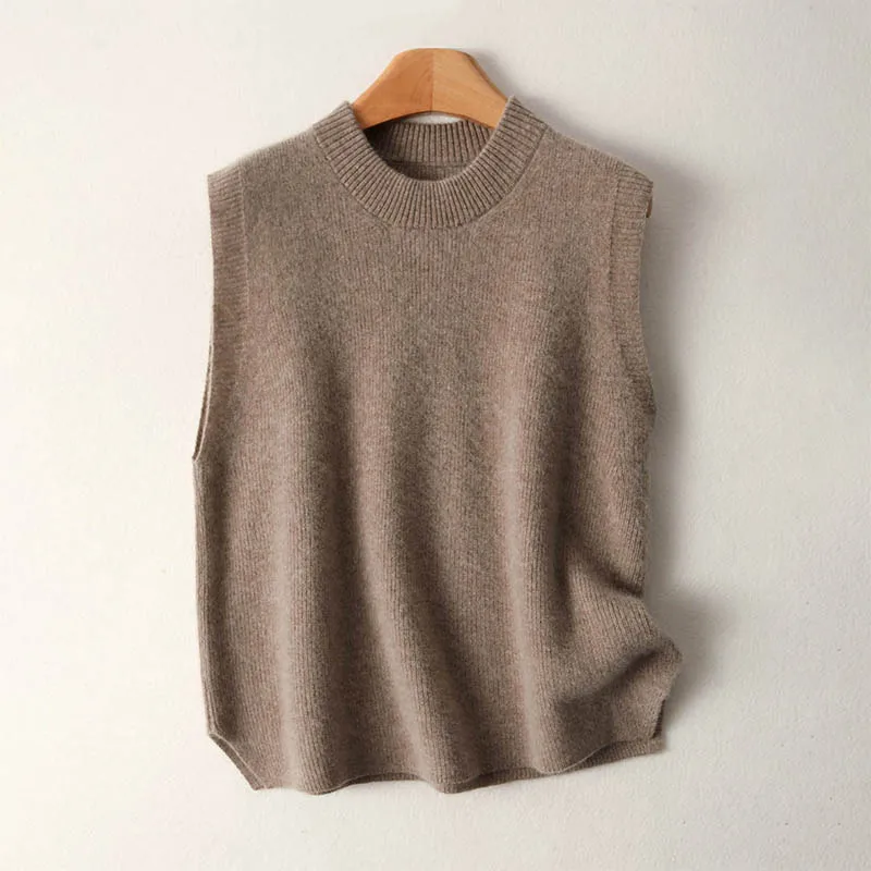 Новый пуловер, жилет из 100% мериносовой шерсти для женщин, однотонный вязаный свитер с круглым воротником, осень-зима, повседневный, удобный, приятный для кожи