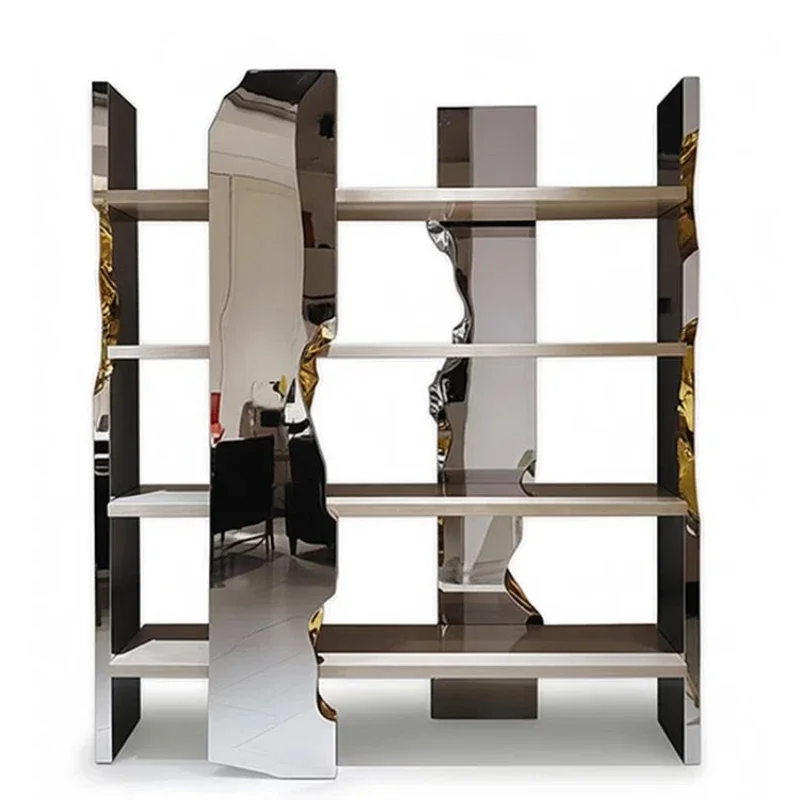 Light luxury metal irregular bookshelf villa luxury study high-end multi-layer display shelf