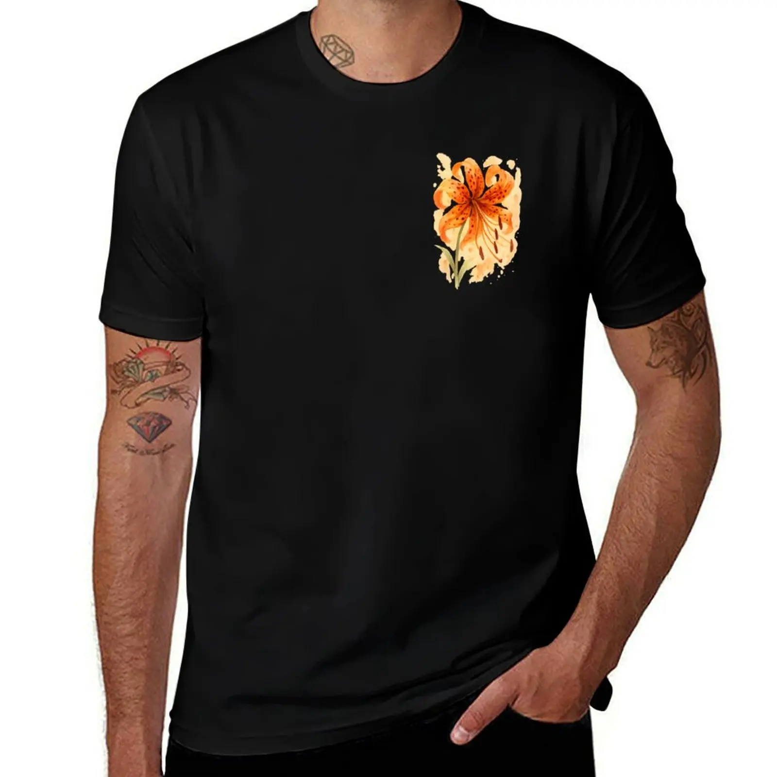 

Watercolor Tiger lily T-Shirt quick drying oversizeds oversized t shirt mens vintage t shirts