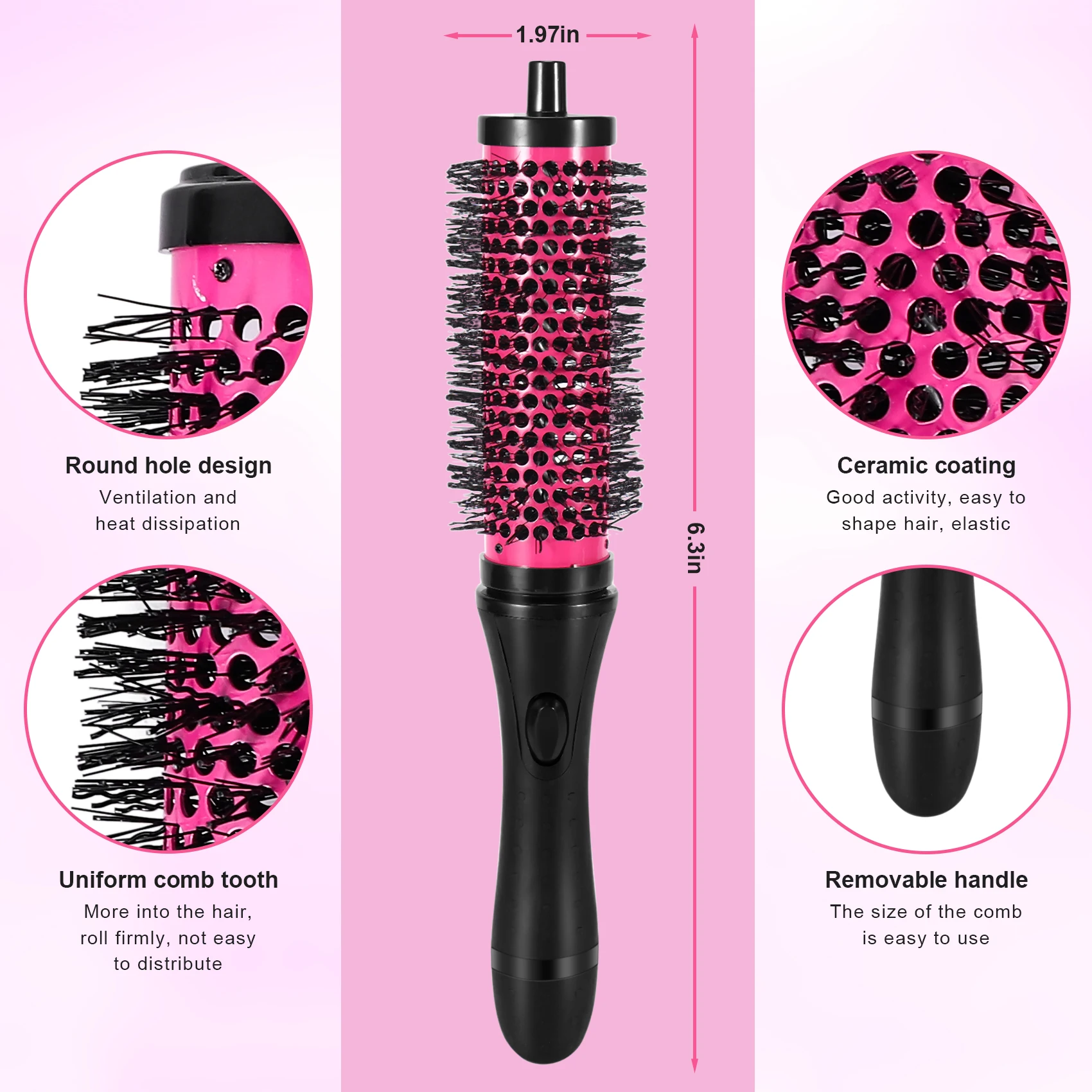 B64C6pcs/set 3 Sizes Detachable Handle Hair Roller Brush with Positioning Clips Aluminum Ceramic Barrel Curler Comb Hairdresser