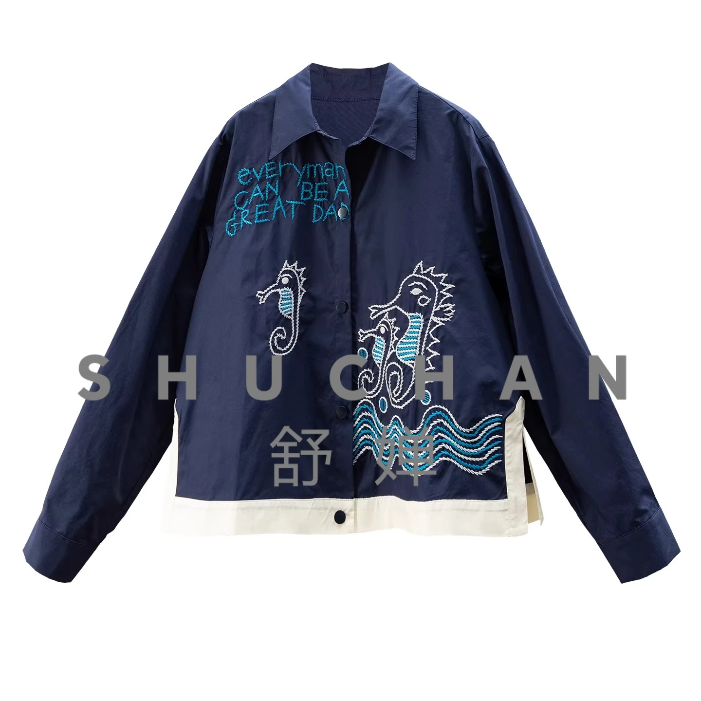 

Early Spring 60 Pure Coon Conras Color Seaorse Embroiery Shirt Jacket Women 20K2 Blusa Feminina