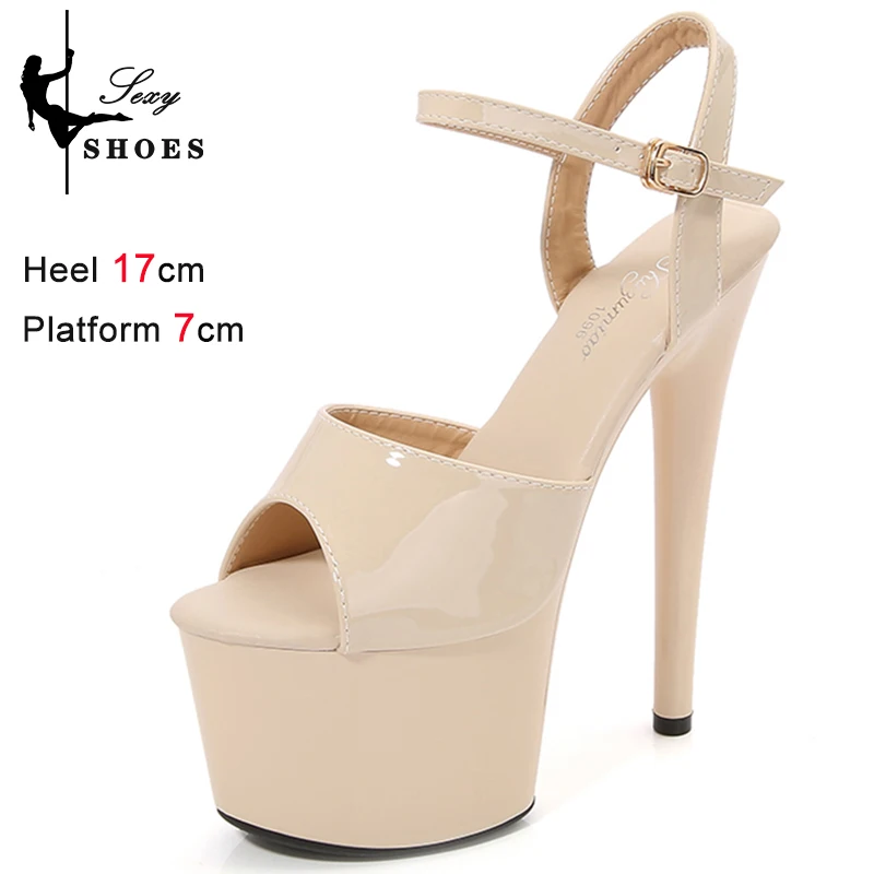 Sandalias de tacón alto de 17CM para mujer, zapatos de punta abierta con correa de hebilla, plataforma, fiesta, Club, Stiletto femenino