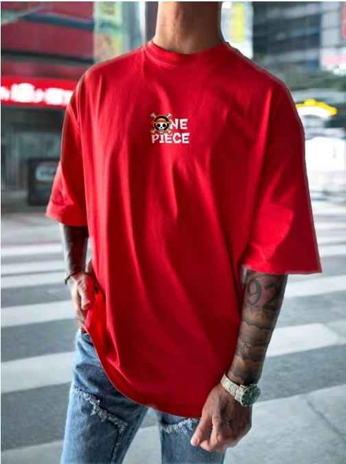 

One Piece Luffy Printed Design Short Sleeve Casual Street Men's Loose Retro Ins Style High Street T-shirt