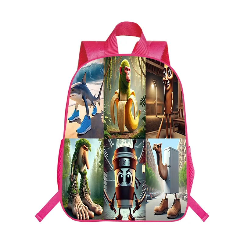

Italian Brainrot Student Cartoon Pink Backpacks Chimpanzini Bananini 3D Print Pattern Backpack Fun Game Casual Schoolbag Mochila