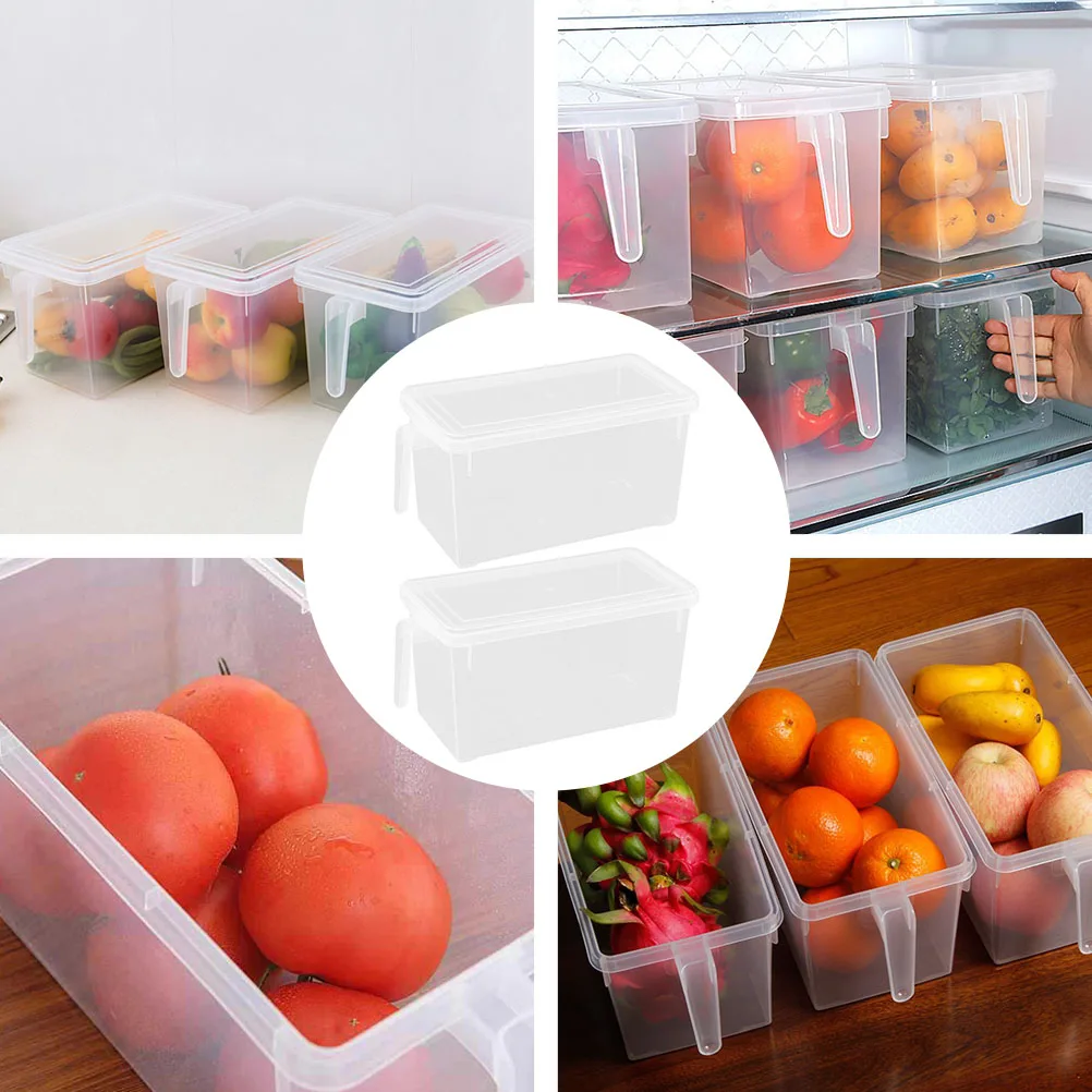

2pcs Food Preservation Storage Transparent Pp Material Fresh-Keeping Container With Handle Lid For Fridge Snack