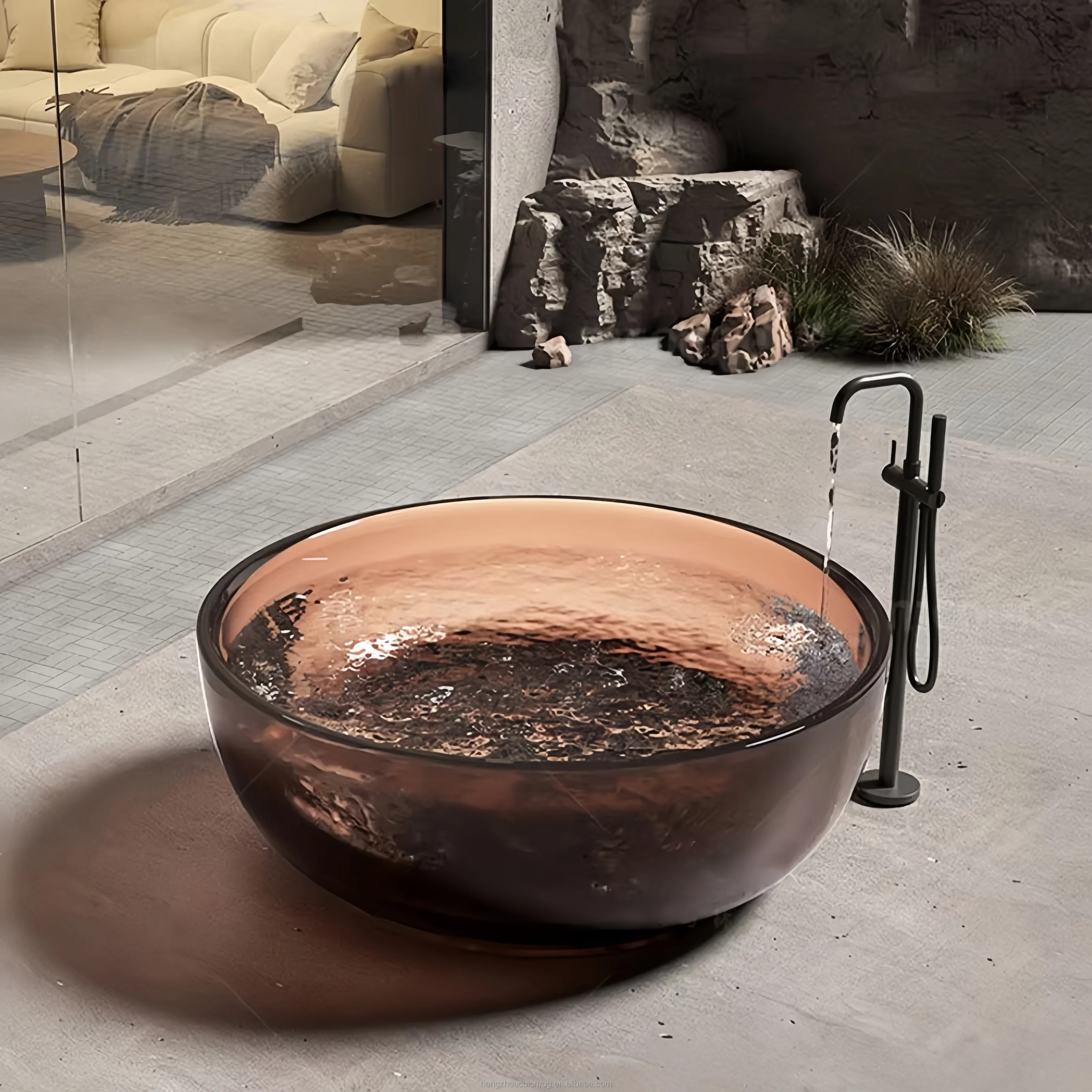 %* Multicolored Transparent Resin Oval Shape Freestanding Bathtub Big Size Family Use Modern Bathroom Soaking Tub