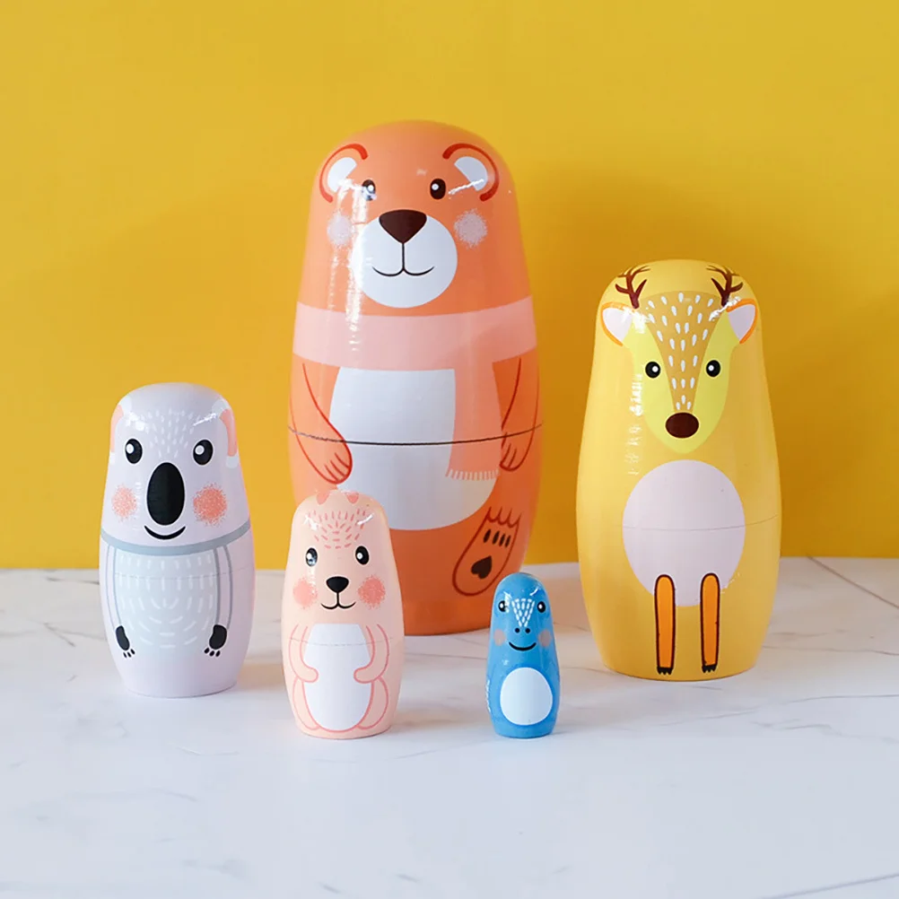 

1 set Five-Layer Cartoon Bear Nesting Wooden Russian Matryoshka Kids Home Party Decor Gift For Children Family Friends Wooden