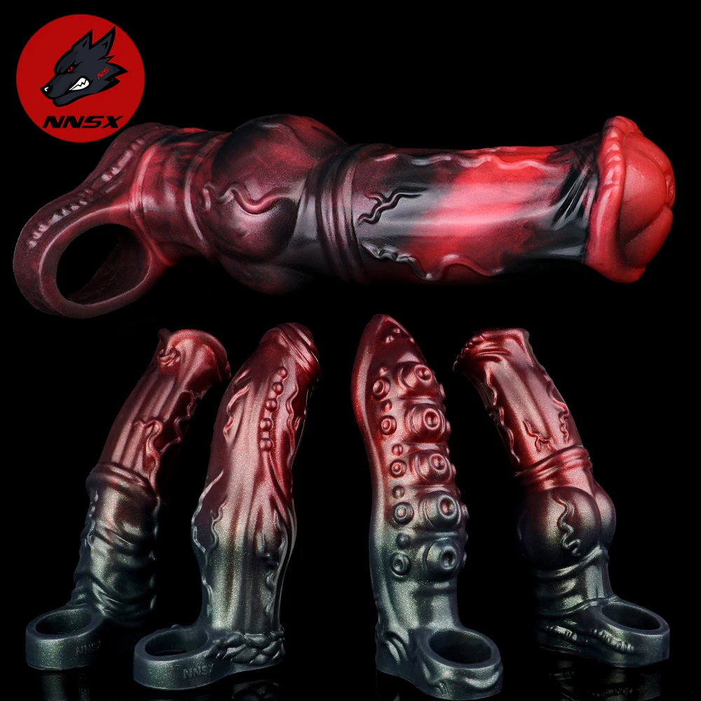 NNSX Large Horse Penis Sleeve Hollow Dildo Enlargement Sleeve Silicone Reusable Knot Condom Cock Ring Extender Sex Toys for Men view 2