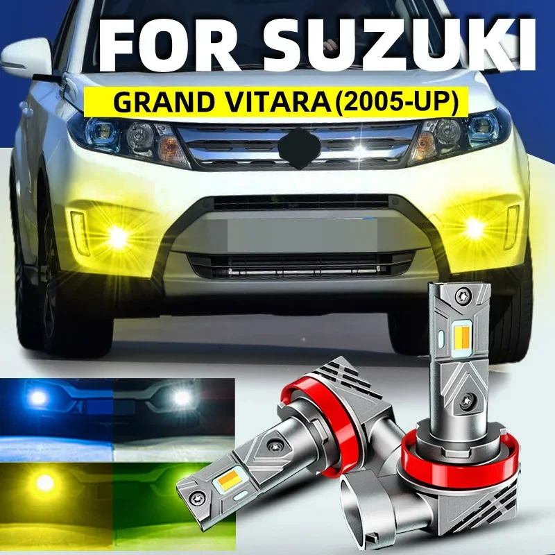 2pcs Car LED Front Fog Lights Bulbs Dual Colors Switchback White Yellow For Suzuki GRAND VITARA 2 2008 2010 2014 2015 2020 2021